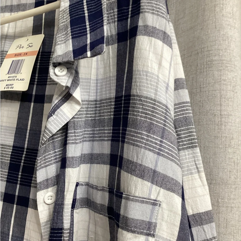 Per Se Blue and White Casual Button Down Shirt - Picture 5 of 9